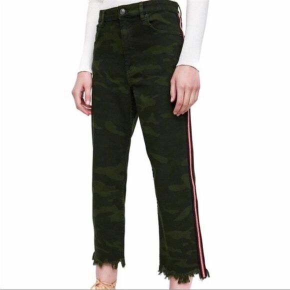 Zara Camouflage Straight Leg Jeans with Red Stripe - Picture 1 of 11